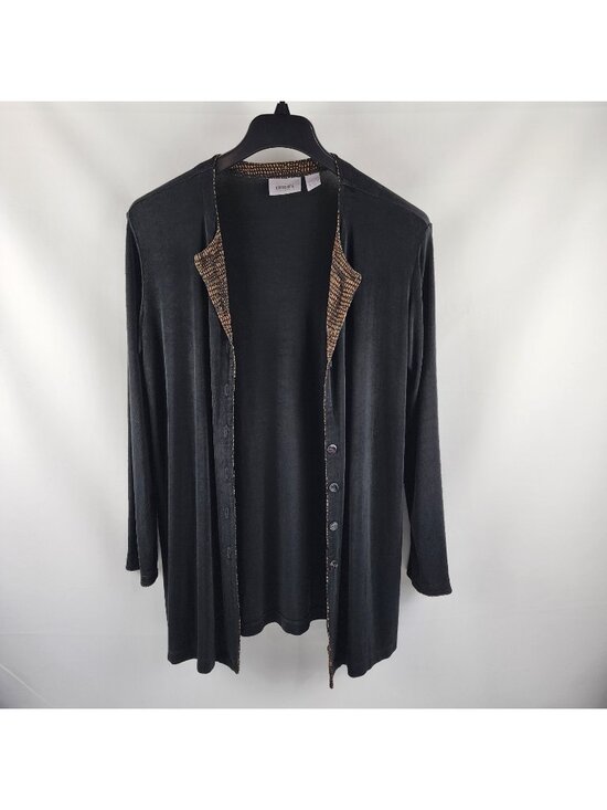 Chico's Sweaters - Chicos Travelers Sweater Womens Large Black Multi Front Cardigan Button Up